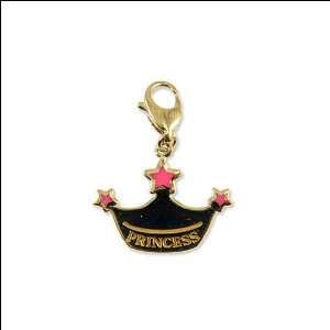   Gold, Princess Tiara Crown Pendant Charm with Pink Accents 18mm Wide