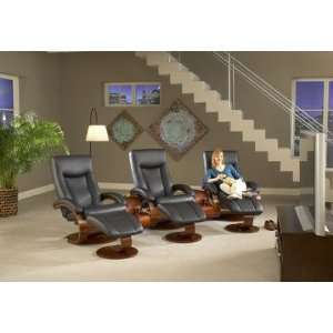  5 PC Black Leather Swivel Recliner Theatre Seating Set 