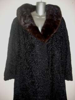 Stunning SCHIAPARELLI Black Persian Lamb & Mink Fur Coat M L XL Nice 