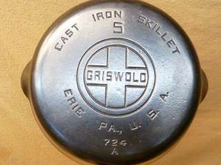 EXC Vintage Griswold Erie PA #5 Cast Iron Skillet Block Logo 724 A 