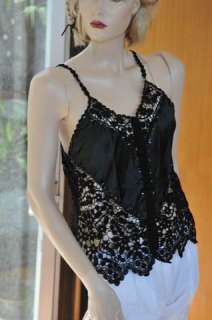 Lims Vintage Hand Crochet Camisole or Top Black Small  