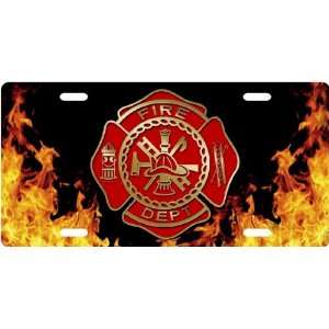 Firefighter Emblem Flames Custom License Plate Novelty Tag from Redeye 