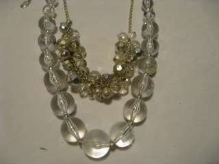 Vintage Robert Rose Signed Crystal Clear Bead Loop Necklace Silver 