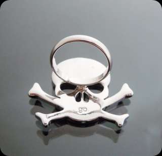 Handsome Skull Crystal Ring Adjustable Silver tone NEW  