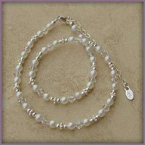   Girl Necklace with gorgeous white czech pearls and crystals