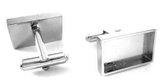 Pair of Silver Rectangle Recessed Cufflink Backs Setting 22mm Pad DIY 