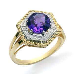  14K Yellow Gold Womens Purple Amethyst Gemstone Diamond 