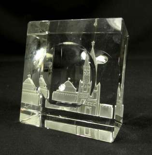   MOSCOW KREMLIN TOWER VIEW CUT CRYSTAL GLASS PAPERWEIGHT ASHTRAY  