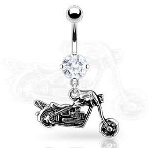 Dangling Motorcycle Belly Button Navel Ring Dangle with Surgical Steel 