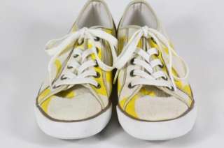 Coach White Yellow Dalia Sneakers Signature Logo Casual Canvas Size 8 