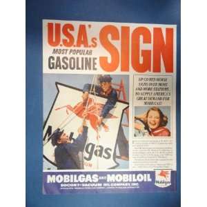 Mobilgas U.S.A.s most popular gasoline sign, Print Ad. Orinigal 1938 