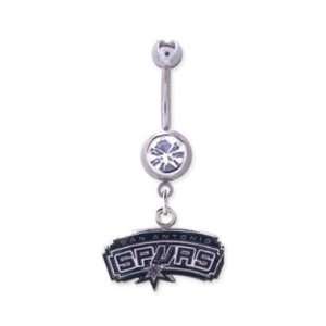San Antonio Spurs 316L Stainless Steel Belly Ring with Cubic Zirconia 