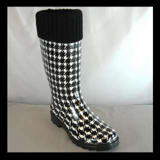 NEW HOUNDSTOOTH SWEATER TOP RUBBER RAIN BOOTS SIZE 9  