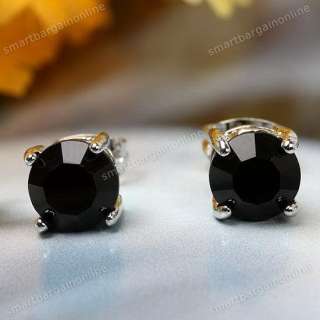 2PC Black Cubic Zirconia Ear Stud Free Nickel Earring Unisex Fashion 