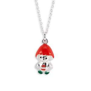  Red Enamel 925 Silver Boy Gnome Dwarf Pendant Necklace 