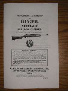 Ruger Mini 14 .223 Rifle Users Illustrated Parts Manual  
