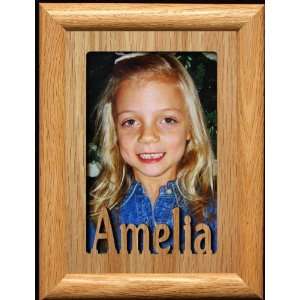 5x7 Amelia ~ Portrait Laser Cut Oak PHOTO NAME FRAME 