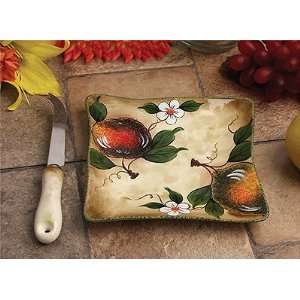  Fruit Medley Design Cheese Dish w/Knife