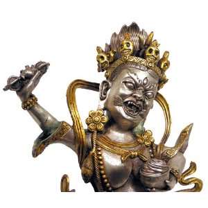  Palden Lhamo Tibetan Silver Gilt Statue 