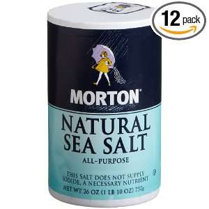 Morton All Purpose Sea Salt, 26 Ounce (Pack of 12)  