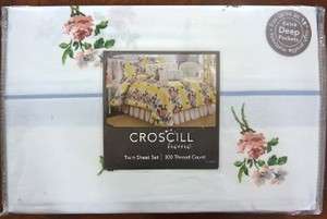  CROSCILL TWIN 4pc SHEET SET PRINCESS WHITE w ROSEBUDS 100% COTTON