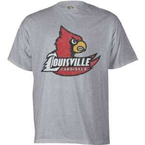  Louisville Cardinals Grey Distressed Mascot T Shirt 