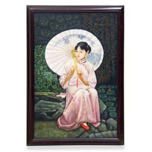  Exotic Chinese Beauty Oil Painting   Holding Silk Umbrella 