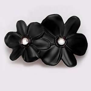  Caravan Double Stoned Flower Barrette Black 3 1/4 Beauty