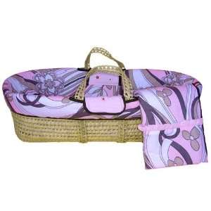 Bacati Retro Flowers Pink and Brown Moses Basket