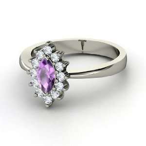   Ballerina Ring, Marquise Amethyst 14K White Gold Ring with Diamond
