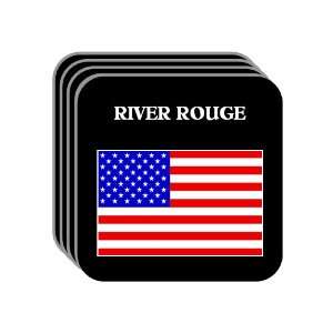 US Flag   River Rouge, Michigan (MI) Set of 4 Mini Mousepad Coasters