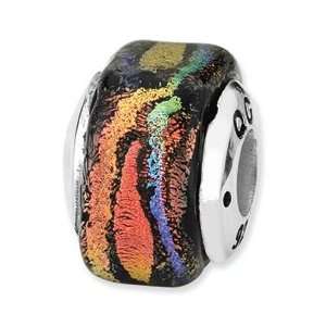  Sterling Silver Orange Square Dichroic Glass Bead Jewelry