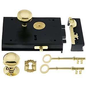  Rim Lock Set. Cast Iron Carpenter Rim Lock Set With Brass 