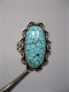 Great Old Navajo Sterling Silver Ring w #8 Turquoise sz9  