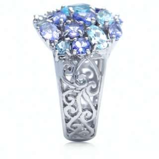 Natural Tanzanite & Blue Topaz White Gold Plated Sterling Silver 