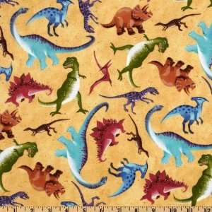  44 Wide Dinosauria Dino Toss Gold Fabric By The Yard 