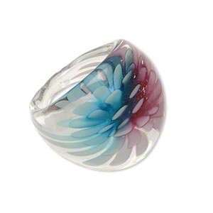    Lampwork Clear/Blue/Pink Glass Flower Ring 