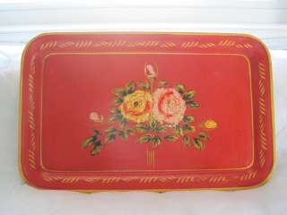   Occupied Japan Country Cottage Red Paper Mache Tole Tray  Yellow Roses