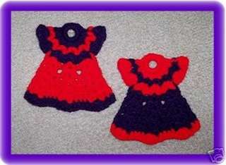 MINI Doll Dress Potholders CROCHET New Pr. RED HAT LADY  