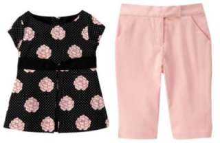 NWT La Rose Dot Top & Sateen Capri Pant Outfit 2 3 4 5 Black Pink 