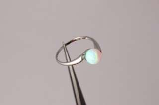 14k pure solid White Gold Natural Diamond & 7mm ball Opal solitaire 