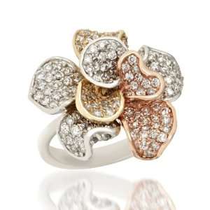  Effy Jewelers Pave Rose Diamond Ring in 14k Tri Color Gold 