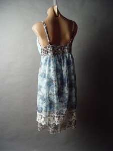 Blue Sweet Country Floral Tiered Lace Chiffon Romantic Babydoll Bow 