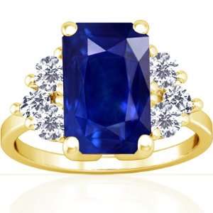   Gold Emerald Cut Blue Sapphire Fana Designer Ring (GIA Certificate