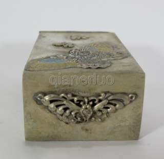 Rare Chinese copper silver plated enamel butterfly Box  