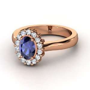  Princess Kate Ring, Oval Sapphire 14K Rose Gold Ring with 