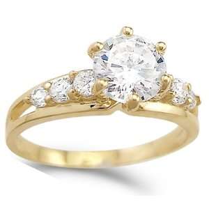  CZ Engagement Ring 14k Yellow Gold Cubic Zirconia Bridal 1 