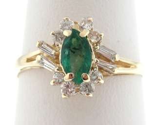 Natural Emerald Diamonds Solid 14k Yellow Gold Ring  