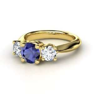  Rosemary Ring, Round Sapphire 14K Yellow Gold Ring with 