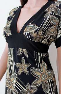 New Black Floral Print Kimono Tunic Top V Neck Empire Tie Back USA S M 